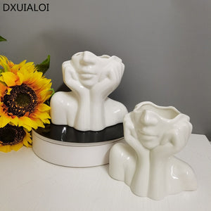 Ceramic Vase Nordic style living room decoration crafts simulation body art ornaments Home Deco Accessories DXUIALOI Flower vase