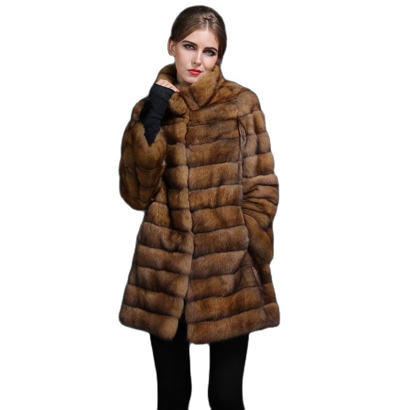 New winter Stable Chinchilla Fur Coat with hood Medium-Long Overcoat Genuine Luxury fur coat