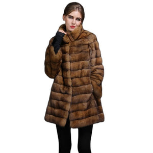 New winter Stable Chinchilla Fur Coat with hood Medium-Long Overcoat Genuine Luxury fur coat