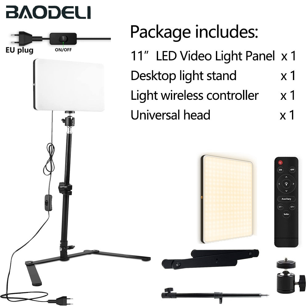 LED Fill Lamp Video Light Panel Bi-color 2700k-5700k Photography Lighting Live Stream Photo Studio Light With Stand EU Plug