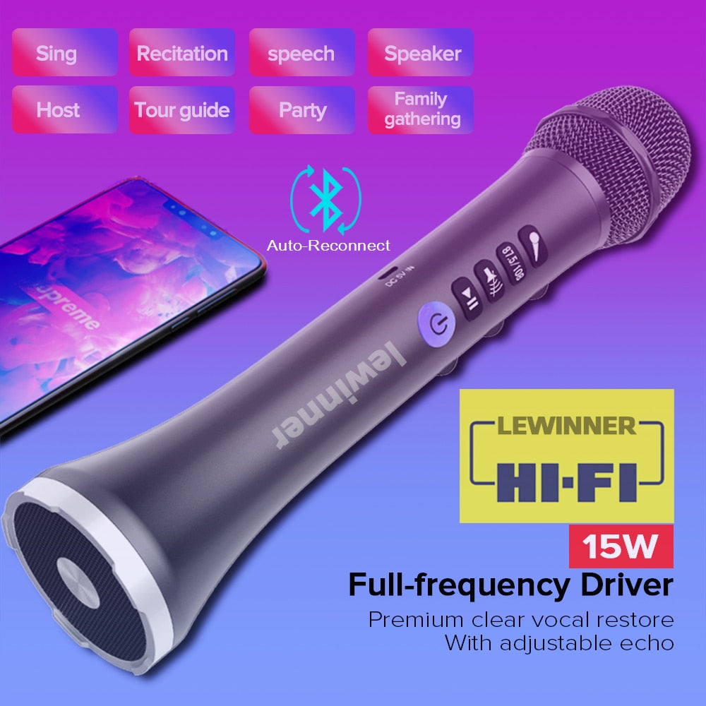 Lewinner Professional Karaoke Microphone Wireless Speaker Portable Bluetooth microphone for phone iphone Handheld Dynamic mic