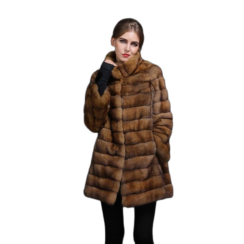 New winter Stable Chinchilla Fur Coat with hood Medium-Long Overcoat Genuine Luxury fur coat