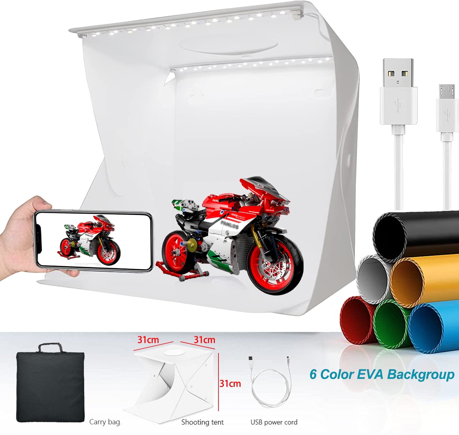 Folding Lightbox 20/30/40cm Portable Photography Photo Studio Tent LED Softbox Background Kit USB Mini Light Box For DSLR Camera