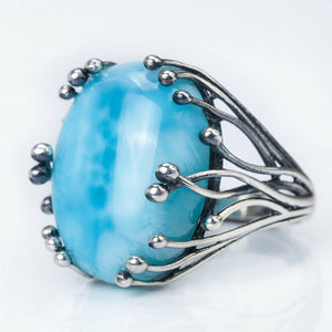 Natural Larimar 925 silver rings for women blue Larimar gemstone man big rings fine jewelry Opening ring design gem oval 15X20mm