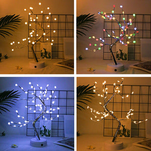 Mini Christmas Tree Copper Wire Garland Lamp LED Night Light for Home Kids Bedroom Decor USB/Battery Fairy Holiday Lighting