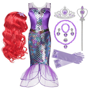 Disney Girl Princess Little Mermaid Ariel Dress Kids Cosplay Costume Children Carnival Birthday Party Clothes Summer Dress Girls