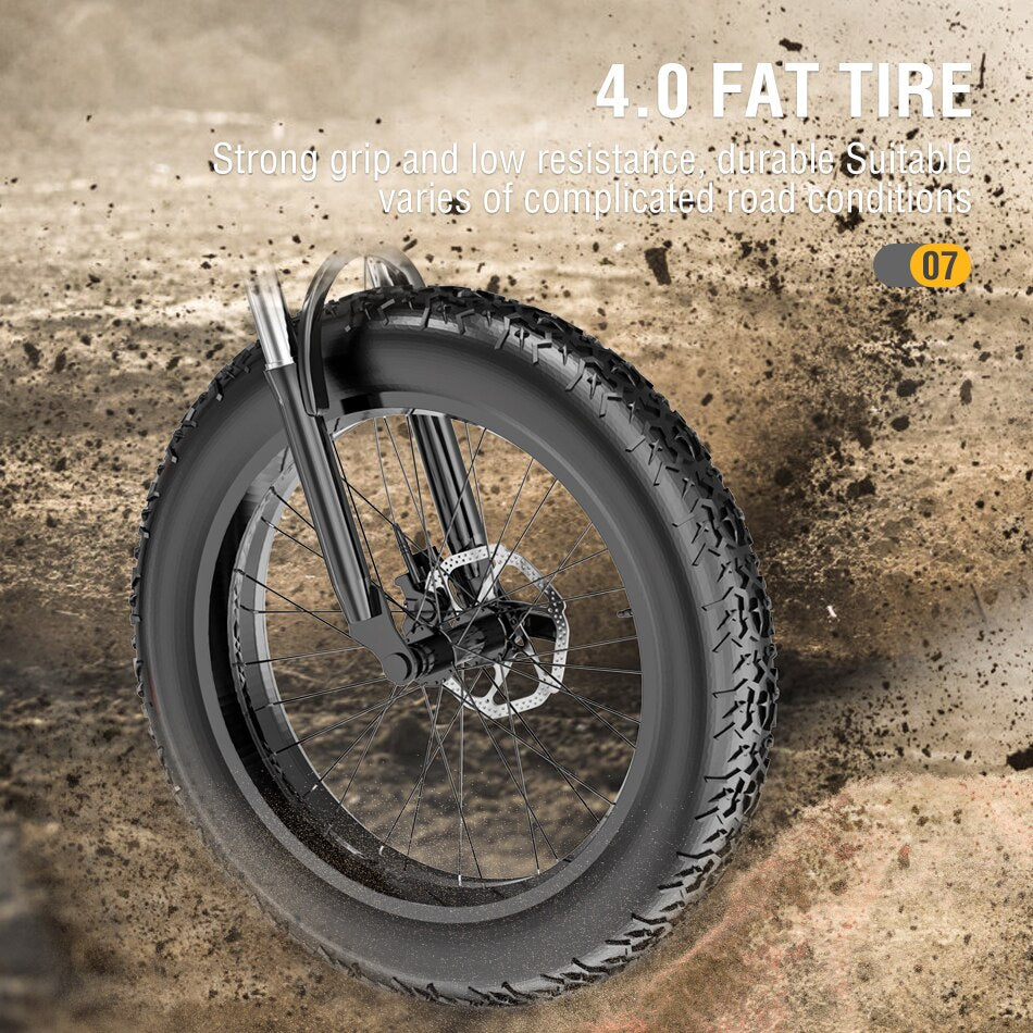 Janobike H26 1000W 48V Electric Bicycle  26 Inch  4.0 Fat Tire with 12.8A Panasonic Battery Portable Fold Electric Mountain Bike