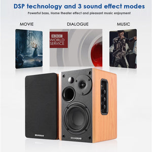 80W 2.0 HiFi Speaker Bookshelf Bluetooth Speaker Sound System Wood Music Speakers For TV Computer Soundbar 4.5Inch USB