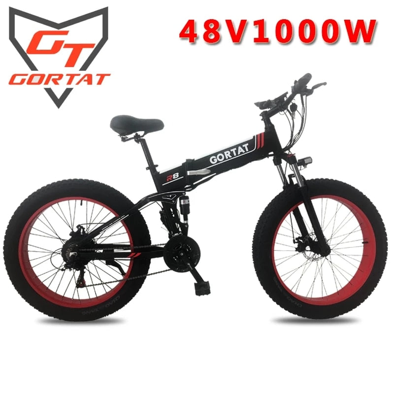 GORTAT 48V1000W Electric Folding Bicycle L-TWOO Transmission 26*4.0 Snow Bike Aluminum Alloy Frame Front And Rear Shock Ebike