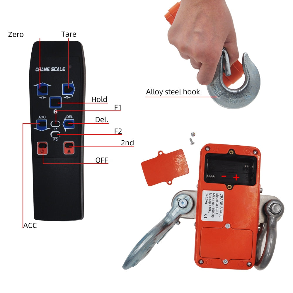 Digital Hanging Scale OCS-S1 High Accurate 1000KG 2000LBS  Electronic Weighing Industrial Heavy Duty Hook Scale 40% Off