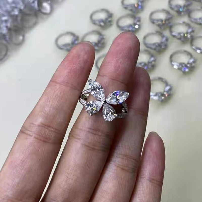 OEVAS 100% 925 Sterling Silver Sparkling High Carbon Dimaond Butterfly Rings For Women Anniversary Gift Girls Party Fine Jewelry