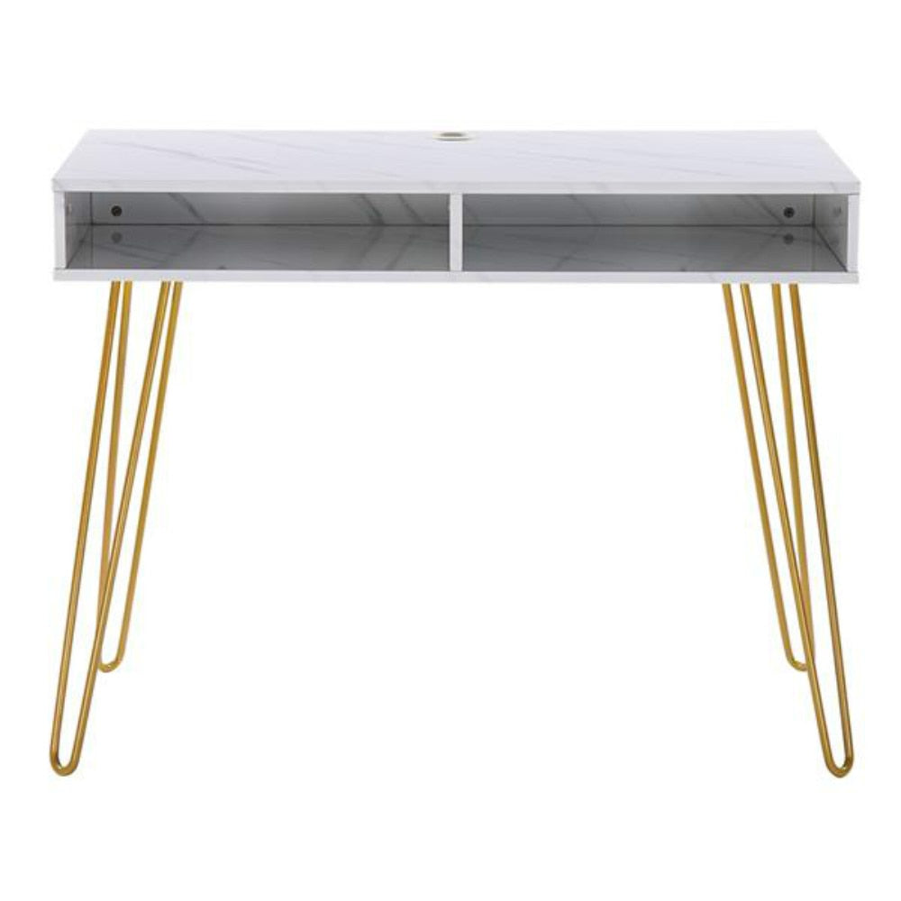 Computer Table Study Table  With Marble Iron Foot White [103x55x80cm] US warehouse