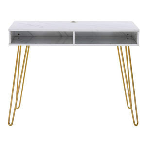 Computer Table Study Table  With Marble Iron Foot White [103x55x80cm] US warehouse
