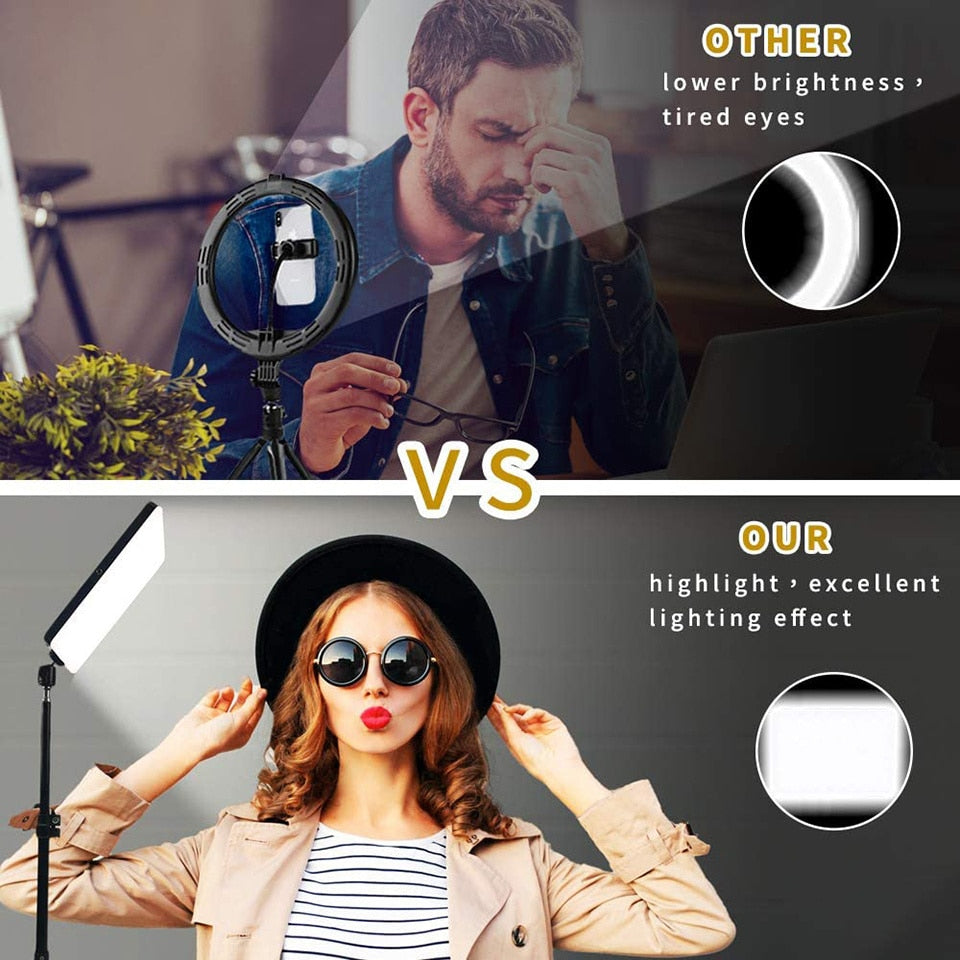 EU Plug LED 2700k-5700k Video Fill Lamp Light Panel Photography Lighting With Tripod Stand Long Arm For Live Stream Photo Studio