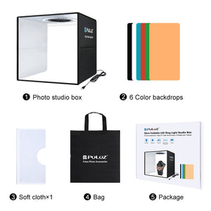 PULUZ Photo Studio Ring LED 30cm Light Box Shooting Tent Desktop Box Kit with 6 Colors Backgrounds Photography LightBox Kits 5V