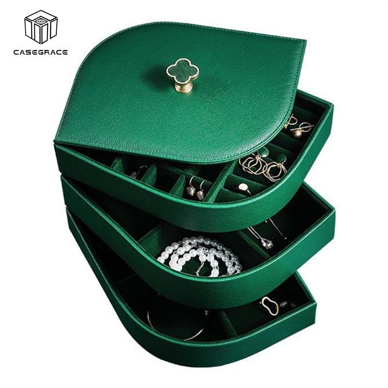 3-Layers Luxury Large Leather Jewelry Storage Box Tray Women Jewelry Organizer Case Earrings Ring Necklace Casket Jewellery Box
