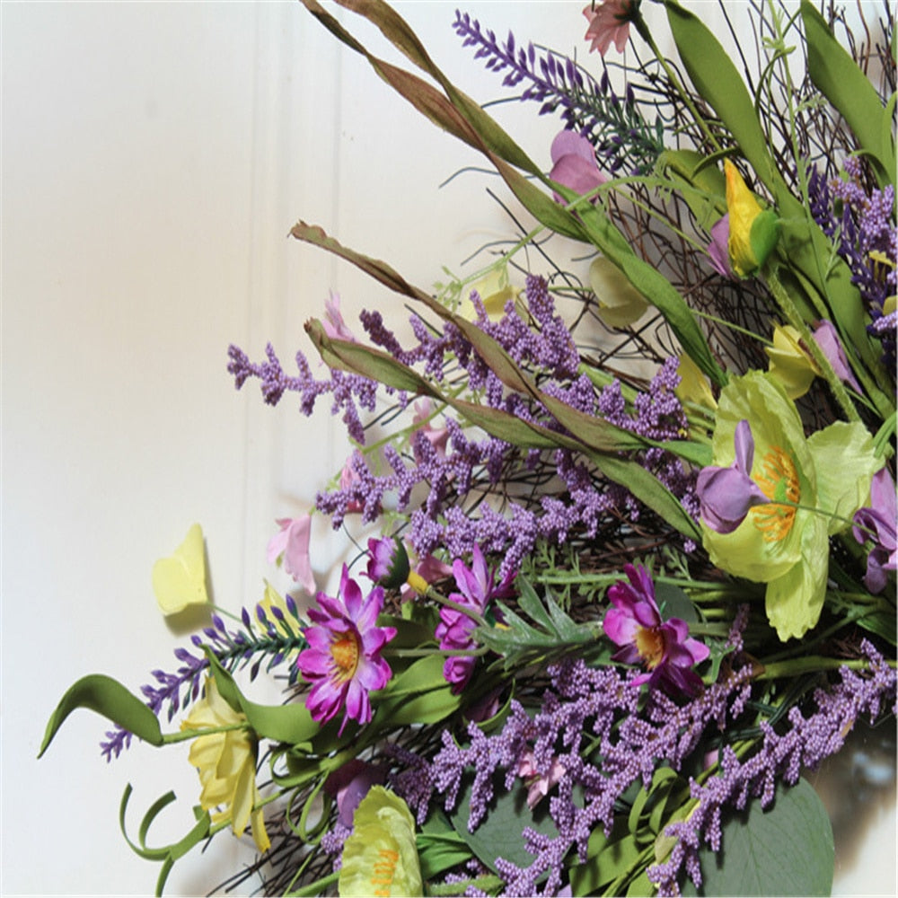 61cm Lavender Wreath Handmade Artificial Green Leaves Wreath Eco-friendly Front Door Home Decor For Wedding Birthday Party