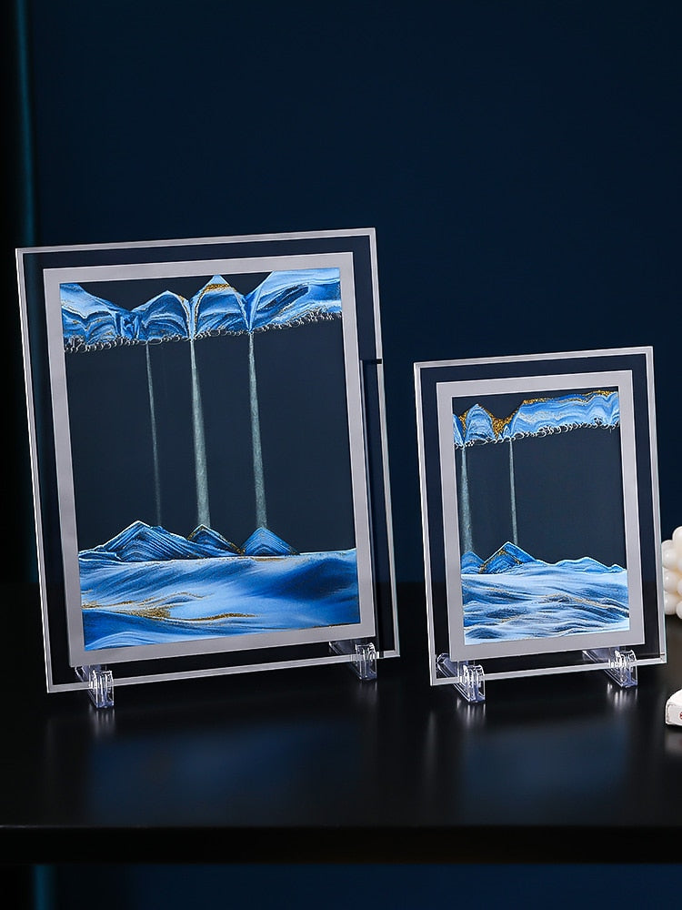 7/12inch Moving Sand Art Picture Round Glass 3D Deep Sea Sandscape In Motion Display Flowing Sand Frame Sand Painting