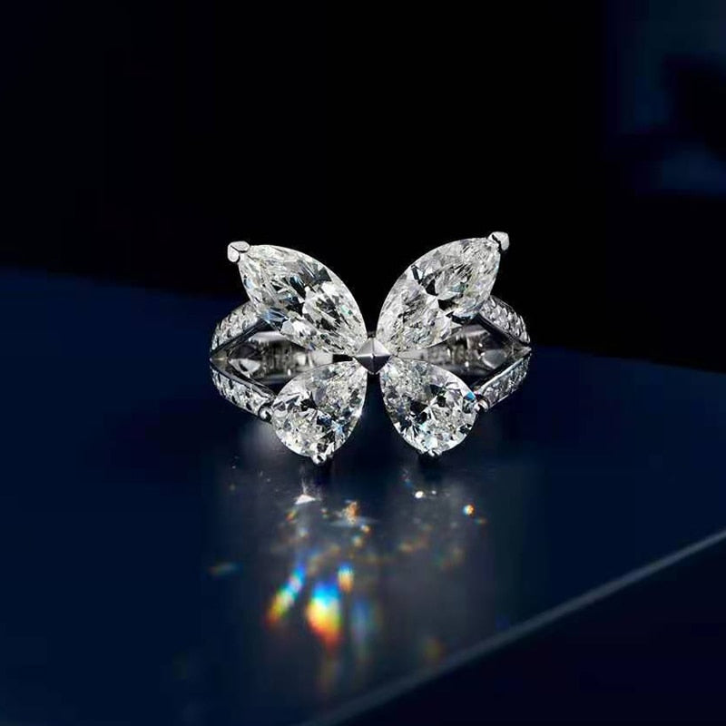 OEVAS 100% 925 Sterling Silver Sparkling High Carbon Dimaond Butterfly Rings For Women Anniversary Gift Girls Party Fine Jewelry