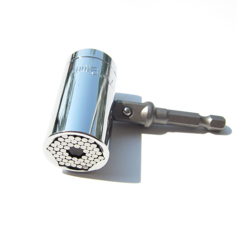 BINOAX 7mm-19mm Universal Socket Grip Ratchet Wrench Power Drill Adapter &amp; 105 Degree Right Angle Driver Extension Power Drill B