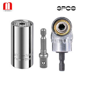 BINOAX 7mm-19mm Universal Socket Grip Ratchet Wrench Power Drill Adapter &amp; 105 Degree Right Angle Driver Extension Power Drill B