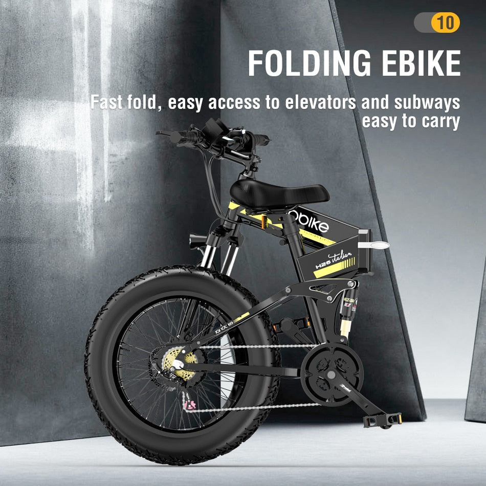 Janobike H26 1000W 48V Electric Bicycle  26 Inch  4.0 Fat Tire with 12.8A Panasonic Battery Portable Fold Electric Mountain Bike