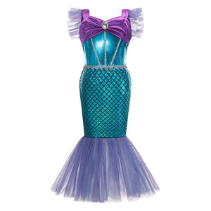 Disney Girl Princess Little Mermaid Ariel Dress Kids Cosplay Costume Children Carnival Birthday Party Clothes Summer Dress Girls