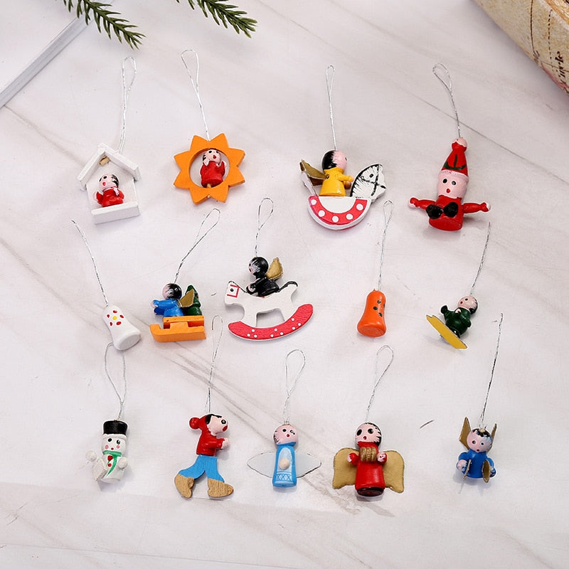 48pcs Christmas Wooden Ornament Wood Hanging Pendants Party Decorations for Home Kid New Year Gifts  Chrismas Tree Puppets Xmas