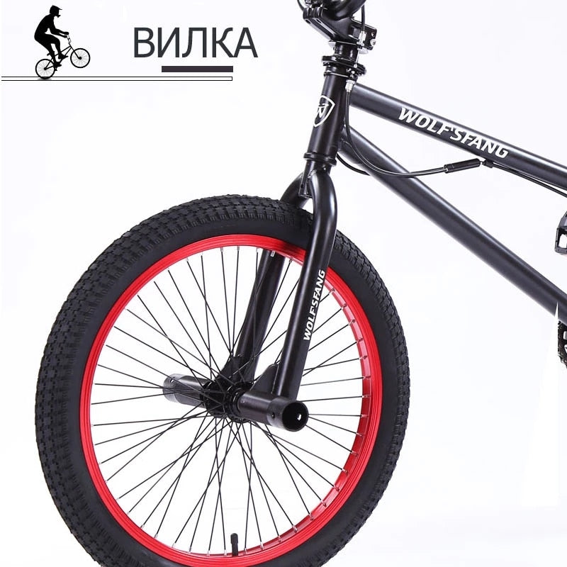 wolf's fang 20Inch BMX steel frame Performance Bike purple/red tire bike for show Stunt Acrobatic Bike rear Fancy street bicycle