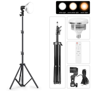 Dimmable E27 155W LED Lamp Bulb With Long Arm Holder Tripod Stand EU Photography Lighting For Live Stream Photo Studio Fill Lamp