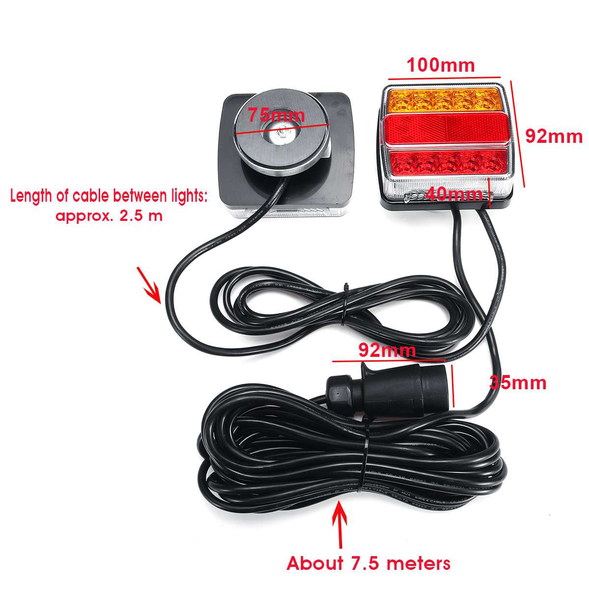 Pair 12V Magnetic LED Truck Tail Light Rear License plate Light Warning Brake Lamp Signal for Trailer Caravans Campers ATV Boat