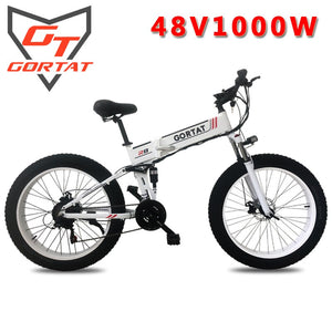 GORTAT 48V1000W Electric Folding Bicycle L-TWOO Transmission 26*4.0 Snow Bike Aluminum Alloy Frame Front And Rear Shock Ebike