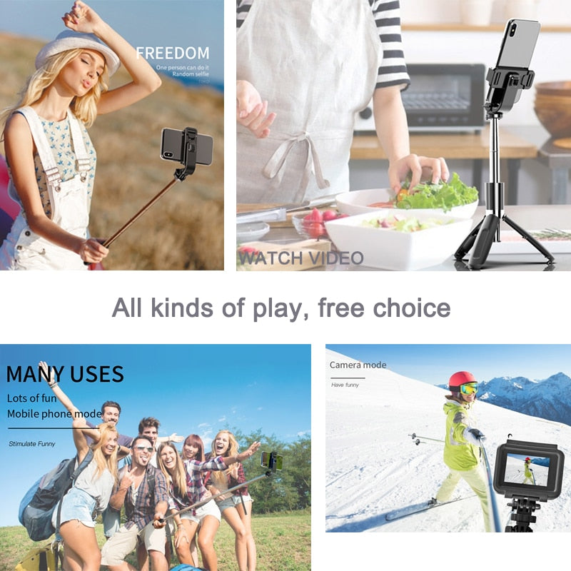 4 In1 Bluetooth-compatible Wireless Selfie Stick Tripod Foldable Monopods Universal for Smartphones for Sports Action Cameras