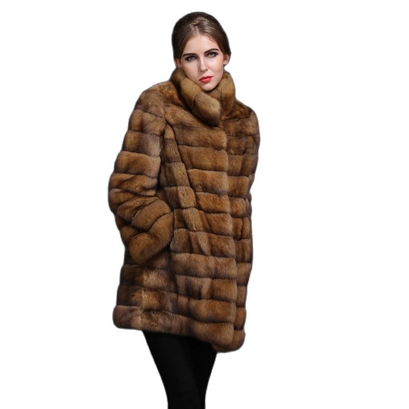New winter Stable Chinchilla Fur Coat with hood Medium-Long Overcoat Genuine Luxury fur coat