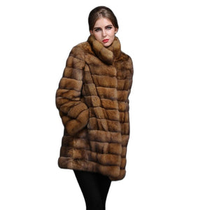 New winter Stable Chinchilla Fur Coat with hood Medium-Long Overcoat Genuine Luxury fur coat
