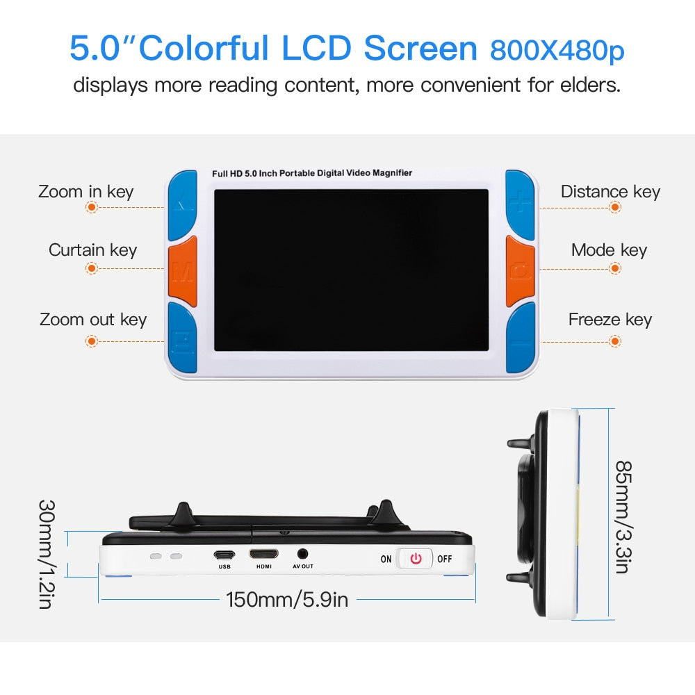 Eyoyo 5.0" inch LCD 3-48X portable Digital Magnifier lupa Electronic video Reading Aid Portable with HDMI 1080 i60 & AV Output