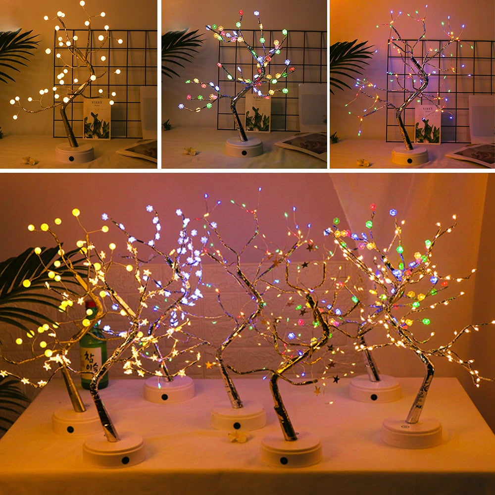 Mini Christmas Tree Copper Wire Garland Lamp LED Night Light for Home Kids Bedroom Decor USB/Battery Fairy Holiday Lighting