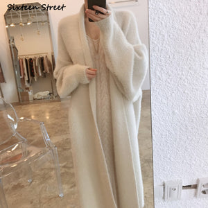 New Women Long Cardigan Fall Mink Cashmere Full-sleeve Oversized Cardigan Dress Woman Keep Warm Winter Woman's Clothing