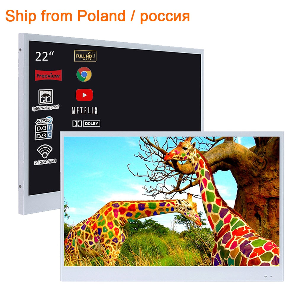 Souria 22 Inches White Television Smart TV Waterproof Shower IP66 TV Bathroom Decoration Warehouse in Europe Russia