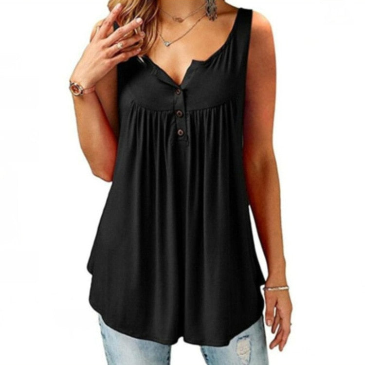 S-6XL Oversized T-shirt Women Loose Casual Sleeveless Female  Pleated Solid Tank Top Woman's Clothing Streetwear 2022 Summer New