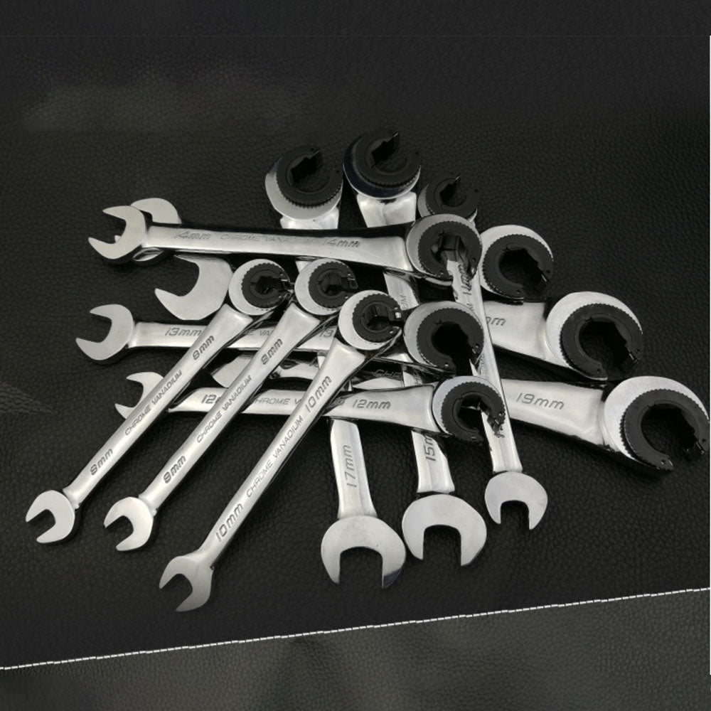 Binoax 12 PCS Tubing Ratchet Wrenches Set Open Flex-head 8-19 MM Oil Spanners Combination Hand Tools Gears Ring Wrench for Car