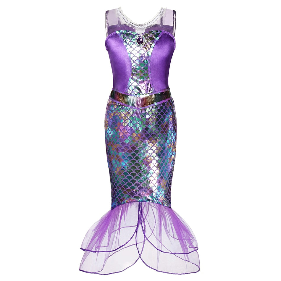 Disney Girl Princess Little Mermaid Ariel Dress Kids Cosplay Costume Children Carnival Birthday Party Clothes Summer Dress Girls