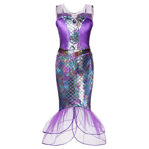 Disney Girl Princess Little Mermaid Ariel Dress Kids Cosplay Costume Children Carnival Birthday Party Clothes Summer Dress Girls