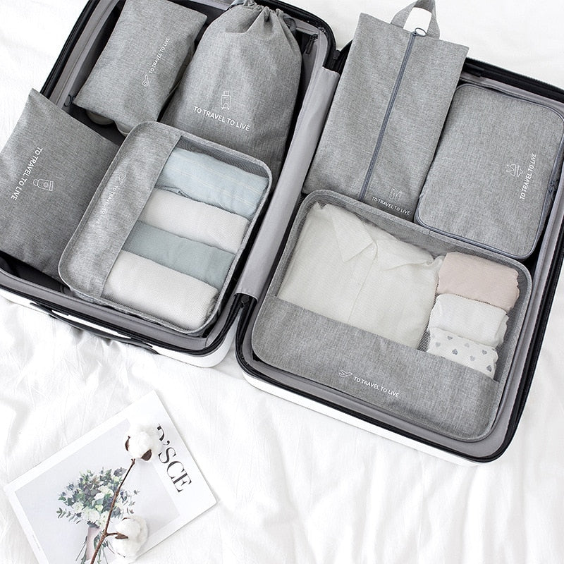 High quality 7PCS/set Travel Bag Set Women Men Luggage Organizer for Clothes Shoe Waterproof Packing Cube Portable Clothing