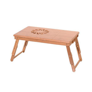 53cm Fashionable Sunflower Engraving Pattern Adjustable Bamboo Computer Desk Sandal Wood Color Laptop Desk Stand Table