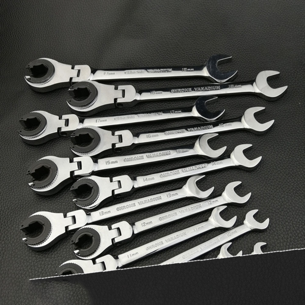 Binoax 12 PCS Tubing Ratchet Wrenches Set Open Flex-head 8-19 MM Oil Spanners Combination Hand Tools Gears Ring Wrench for Car