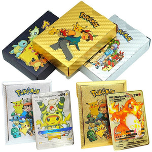 Pokemon Metal Card Spanish Box Gold Black Golden Letters Silver English Vmax Gx Collection Charizard Pikachu Cards Pack Toy Gift