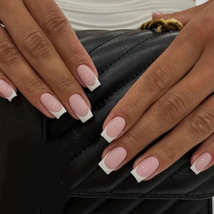 24Pcs/Box Charming Pink Flame Short Ballet Wearable Fake Nails press on Square Head Full Cover Detachable Finished Fingernails