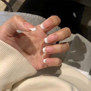 24Pcs/Box Charming Pink Flame Short Ballet Wearable Fake Nails press on Square Head Full Cover Detachable Finished Fingernails