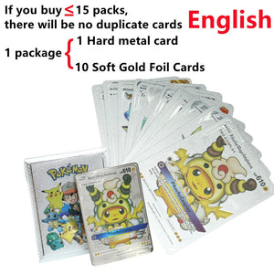 Pokemon Metal Card Spanish Box Gold Black Golden Letters Silver English Vmax Gx Collection Charizard Pikachu Cards Pack Toy Gift